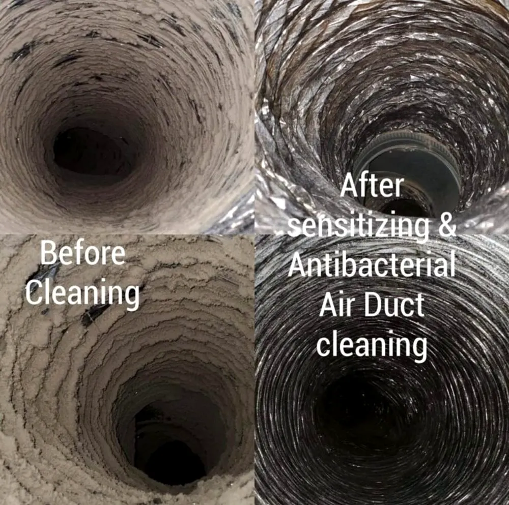 Before and after photos of an air duct cleaning